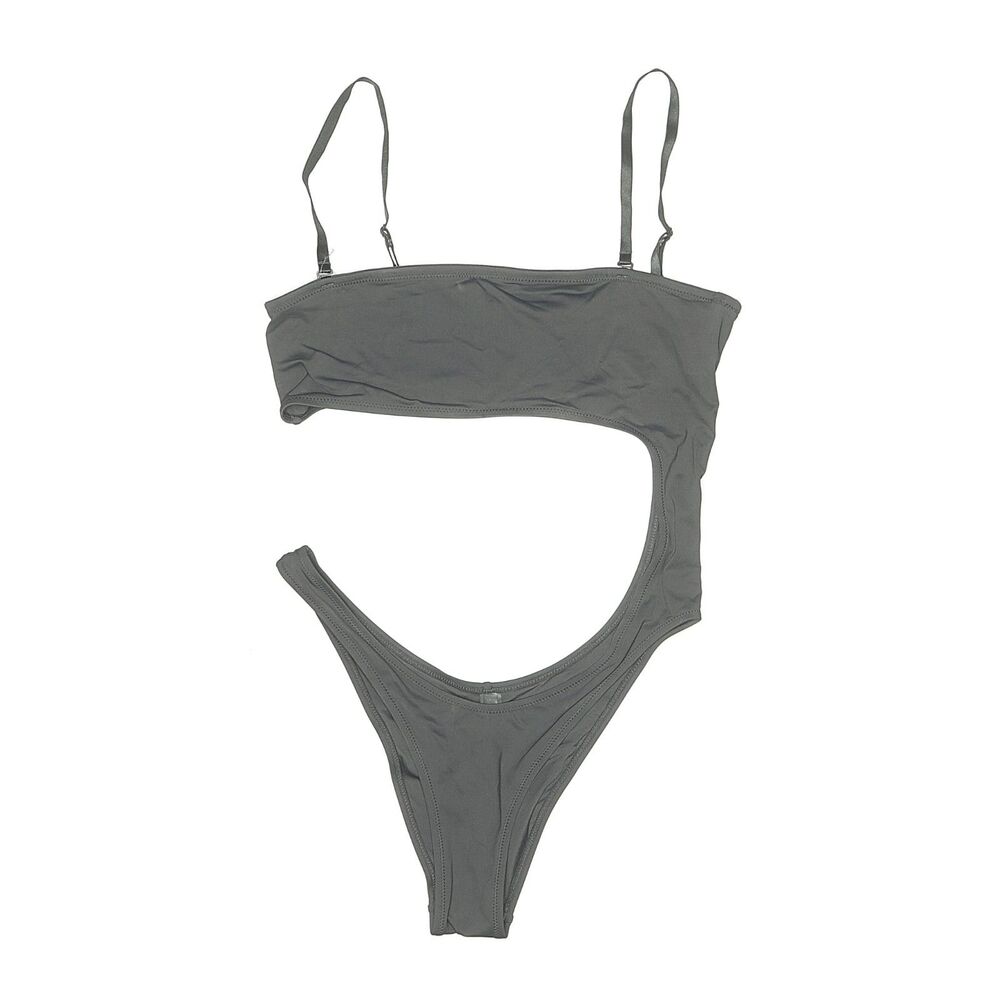 SKIMS Asymmetrical Cutout One Piece Swimsuit Gray Size L Monokini High Cut